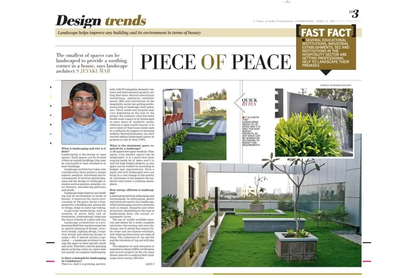 Times Of India Publication for landscape architecture